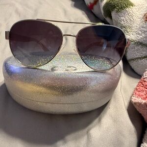 Michael Kors Gold Metal Aviator Sunglasses with Gradient Smoke Lenses